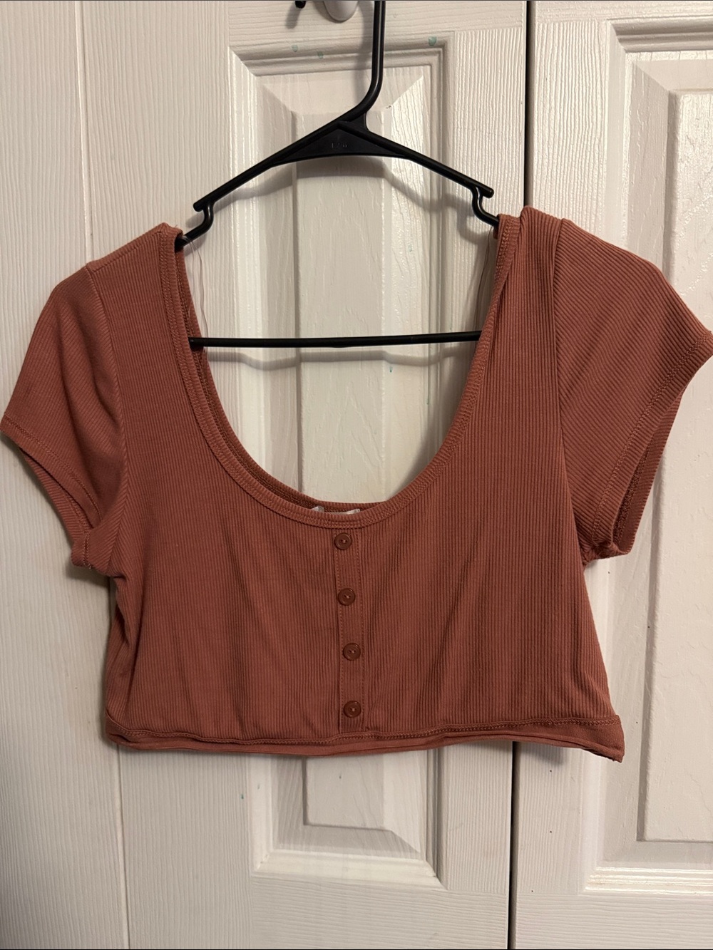 Bozzolo Ribbed Scoop Crop Top in Rust